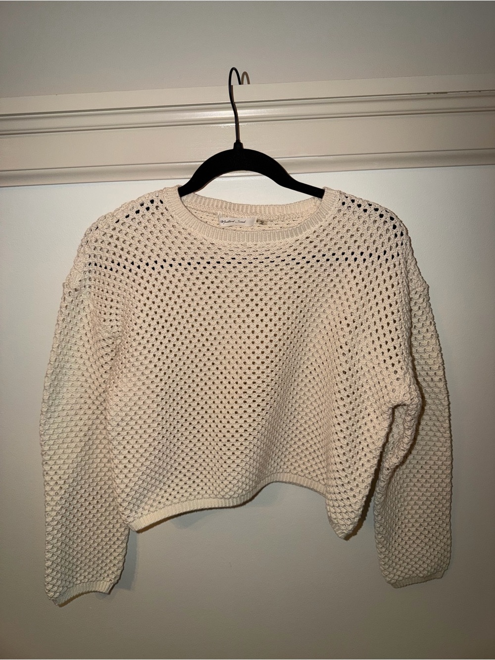 Mustard Seed Crochet Cropped Cream Sweater Size S